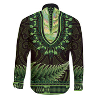 Lime Green African Dashiki With Aotearoa Maori Family Matching Off Shoulder Short Dress and Hawaiian Shirt Paua Shell Mix Silver Fern