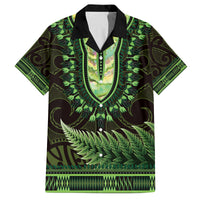 Lime Green African Dashiki With Aotearoa Maori Family Matching Puletasi and Hawaiian Shirt Paua Shell Mix Silver Fern LT14 Dad's Shirt - Short Sleeve Lime Green - Polynesian Pride