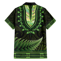 Lime Green African Dashiki With Aotearoa Maori Family Matching Puletasi and Hawaiian Shirt Paua Shell Mix Silver Fern LT14 - Polynesian Pride