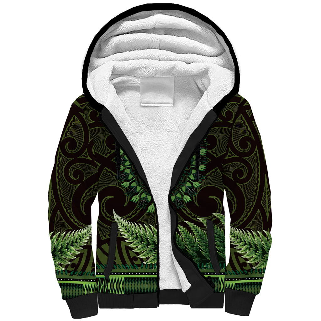 Lime Green African Dashiki With Aotearoa Maori Sherpa Hoodie Paua Shell Mix Silver Fern
