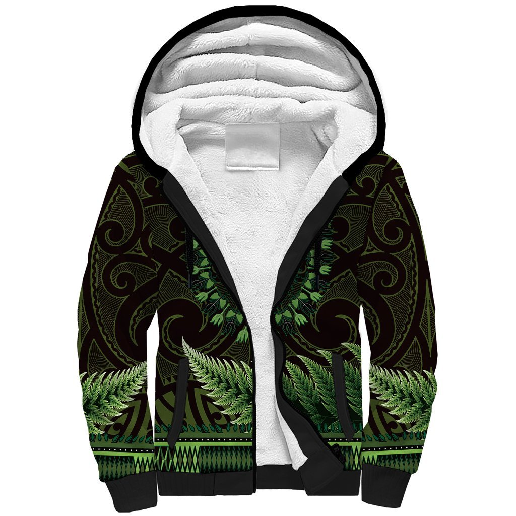 Lime Green African Dashiki With Aotearoa Maori Sherpa Hoodie Paua Shell Mix Silver Fern LT14 Unisex Lime Green - Polynesian Pride