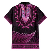 Pink African Dashiki With Aotearoa Maori Family Matching Puletasi and Hawaiian Shirt Paua Shell Mix Silver Fern LT14 - Polynesian Pride