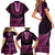 Pink African Dashiki With Aotearoa Maori Family Matching Short Sleeve Bodycon Dress and Hawaiian Shirt Paua Shell Mix Silver Fern