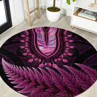 Pink African Dashiki With Aotearoa Maori Round Carpet Paua Shell Mix Silver Fern LT14 Pink - Polynesian Pride