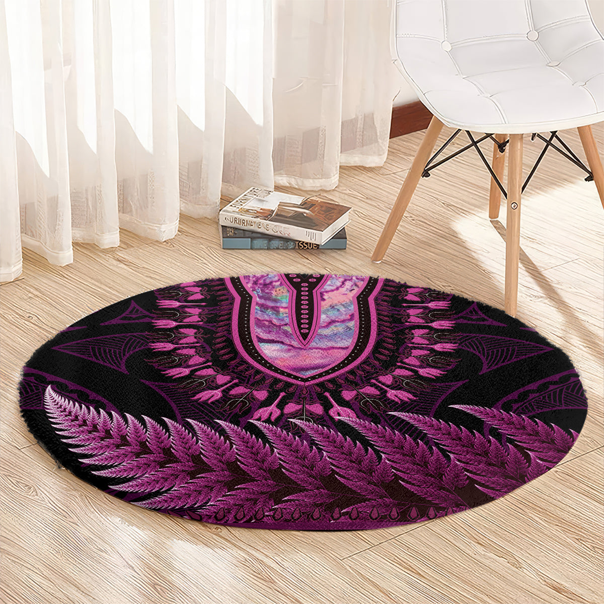 Pink African Dashiki With Aotearoa Maori Round Carpet Paua Shell Mix Silver Fern LT14 - Polynesian Pride
