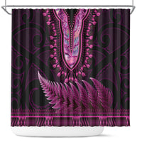 Pink African Dashiki With Aotearoa Maori Shower Curtain Paua Shell Mix Silver Fern