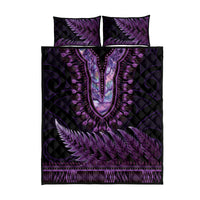 Purple African Dashiki With Aotearoa Maori Quilt Bed Set Paua Shell Mix Silver Fern