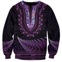 Purple African Dashiki With Aotearoa Maori Sweatshirt Paua Shell Mix Silver Fern