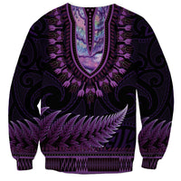 Purple African Dashiki With Aotearoa Maori Sweatshirt Paua Shell Mix Silver Fern