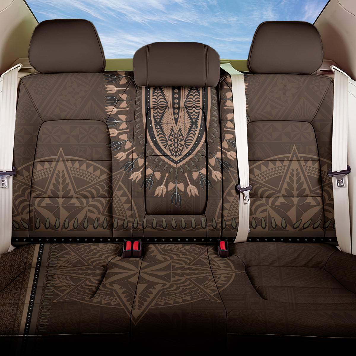 Brown African Dashiki With Tonga Ngatu Pattern Back Car Seat Cover