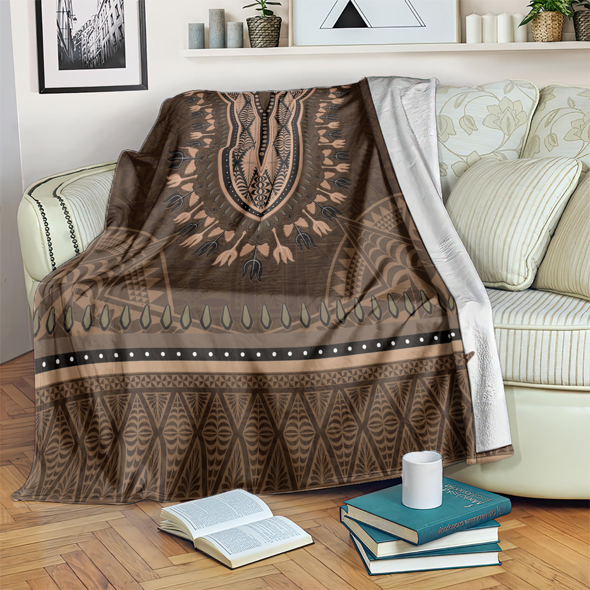 Brown African Dashiki With Tonga Ngatu Pattern Blanket LT14 Brown - Polynesian Pride