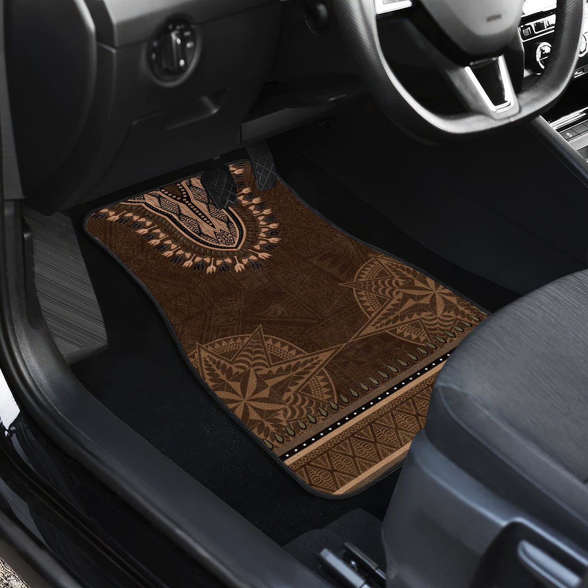 Brown African Dashiki With Tonga Ngatu Pattern Car Mats