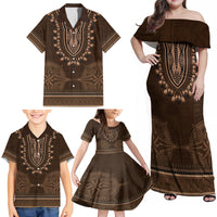 Brown African Dashiki With Tonga Ngatu Pattern Family Matching Off Shoulder Maxi Dress and Hawaiian Shirt LT14 - Polynesian Pride