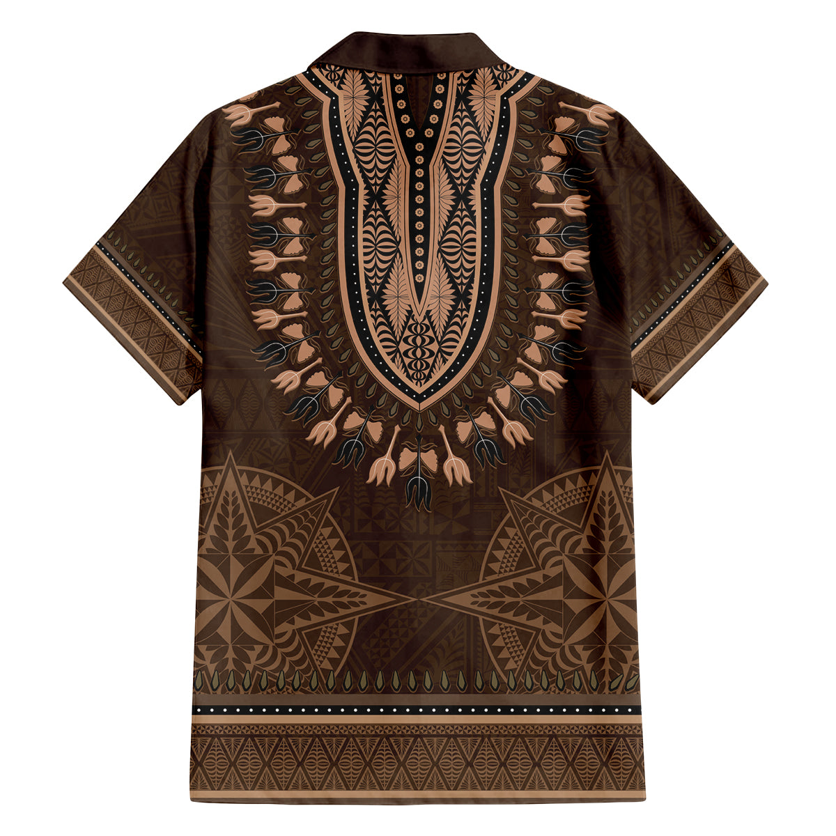 Brown African Dashiki With Tonga Ngatu Pattern Family Matching Off Shoulder Maxi Dress and Hawaiian Shirt LT14 - Polynesian Pride