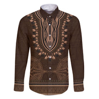 Brown African Dashiki With Tonga Ngatu Pattern Family Matching Off Shoulder Maxi Dress and Hawaiian Shirt LT14 Dad's Shirt - Long Sleeve Brown - Polynesian Pride