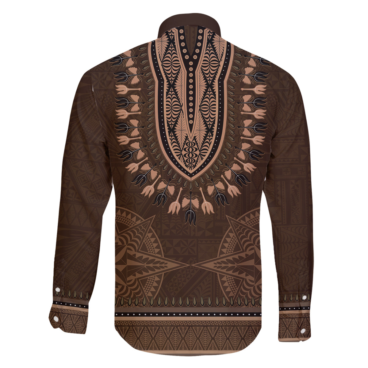 Brown African Dashiki With Tonga Ngatu Pattern Family Matching Off Shoulder Maxi Dress and Hawaiian Shirt LT14 - Polynesian Pride