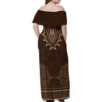 Brown African Dashiki With Tonga Ngatu Pattern Family Matching Off Shoulder Maxi Dress and Hawaiian Shirt LT14 - Polynesian Pride