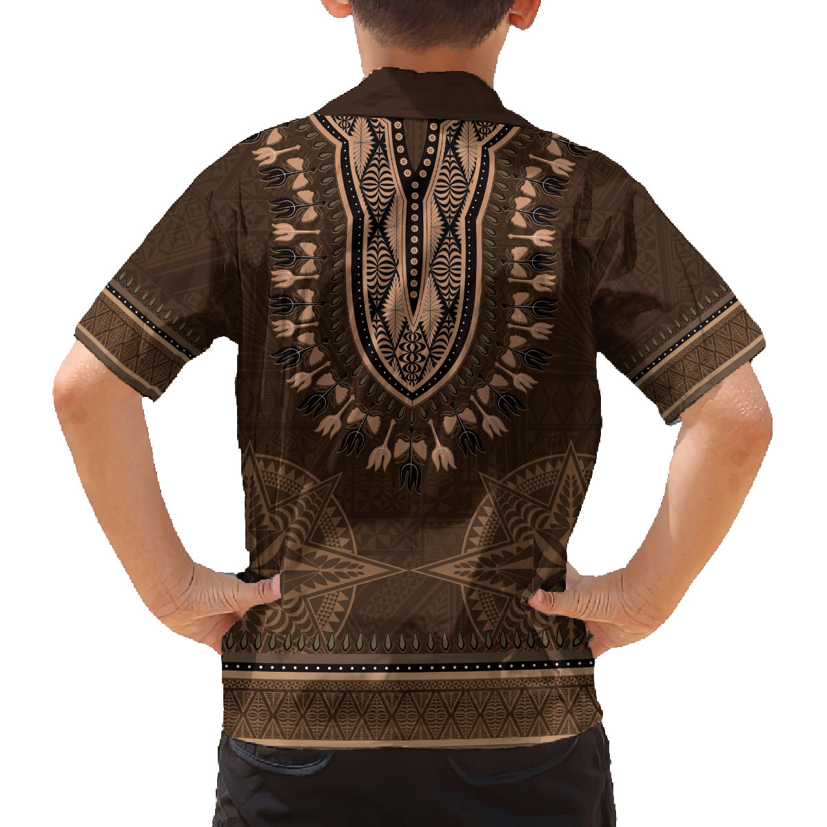 Brown African Dashiki With Tonga Ngatu Pattern Family Matching Puletasi and Hawaiian Shirt LT14 - Polynesian Pride