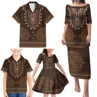 Brown African Dashiki With Tonga Ngatu Pattern Family Matching Puletasi and Hawaiian Shirt LT14 - Polynesian Pride