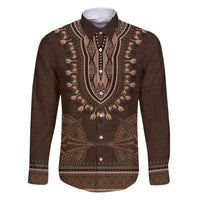 Brown African Dashiki With Tonga Ngatu Pattern Family Matching Puletasi and Hawaiian Shirt LT14 Dad's Shirt - Long Sleeve Brown - Polynesian Pride