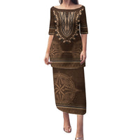 Brown African Dashiki With Tonga Ngatu Pattern Family Matching Puletasi and Hawaiian Shirt LT14 Mom's Dress Brown - Polynesian Pride
