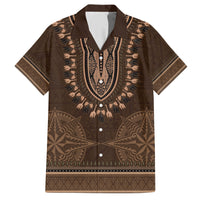 Brown African Dashiki With Tonga Ngatu Pattern Family Matching Short Sleeve Bodycon Dress and Hawaiian Shirt