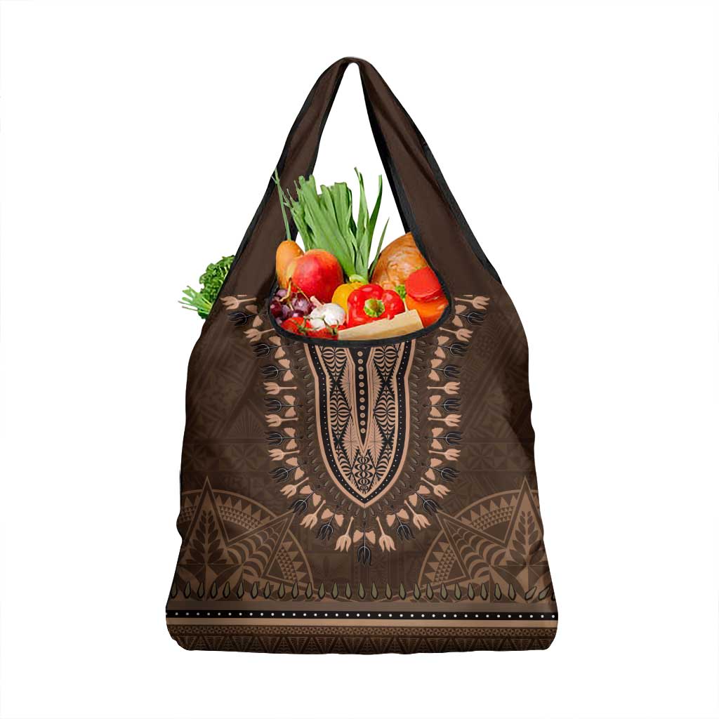 Brown African Dashiki With Tonga Ngatu Pattern Grocery Bag