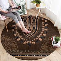 Brown African Dashiki With Tonga Ngatu Pattern Round Carpet LT14 - Polynesian Pride
