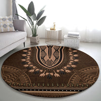 Brown African Dashiki With Tonga Ngatu Pattern Round Carpet LT14 - Polynesian Pride