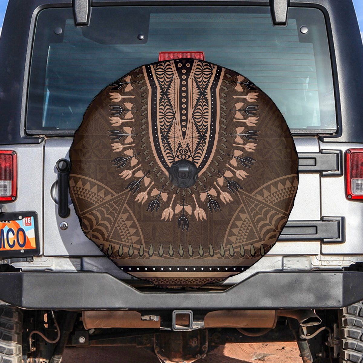 Brown African Dashiki With Tonga Ngatu Pattern Spare Tire Cover LT14 Brown - Polynesian Pride