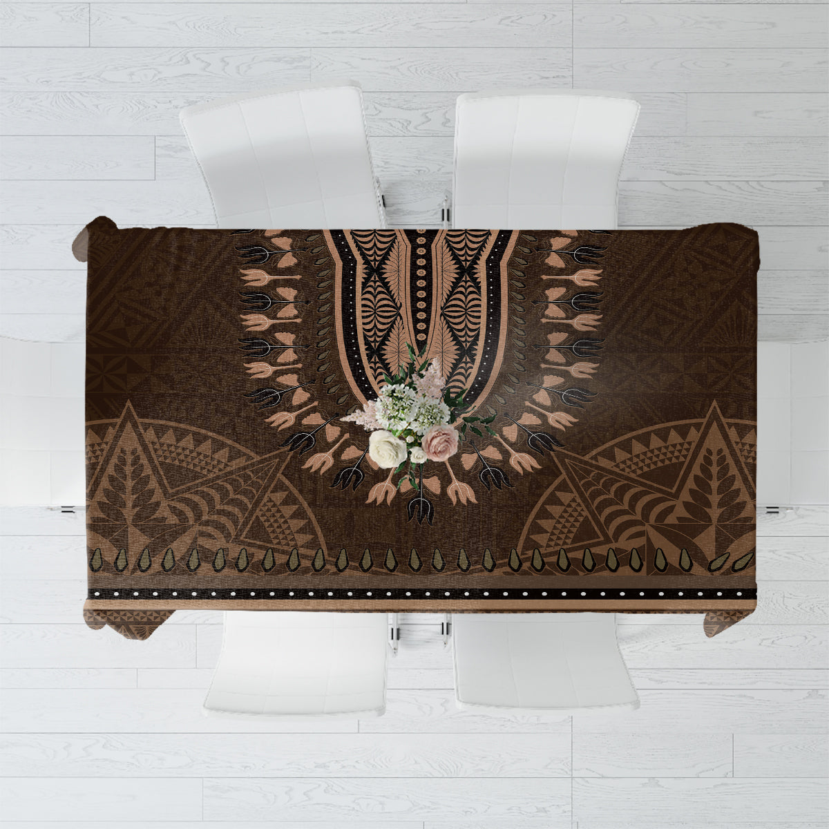 Brown African Dashiki With Tonga Ngatu Pattern Tablecloth LT14 Brown - Polynesian Pride