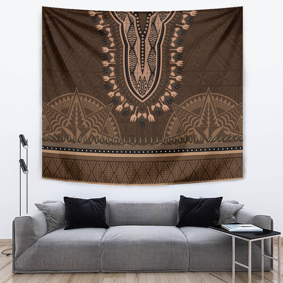 Brown African Dashiki With Tonga Ngatu Pattern Tapestry LT14 Brown - Polynesian Pride
