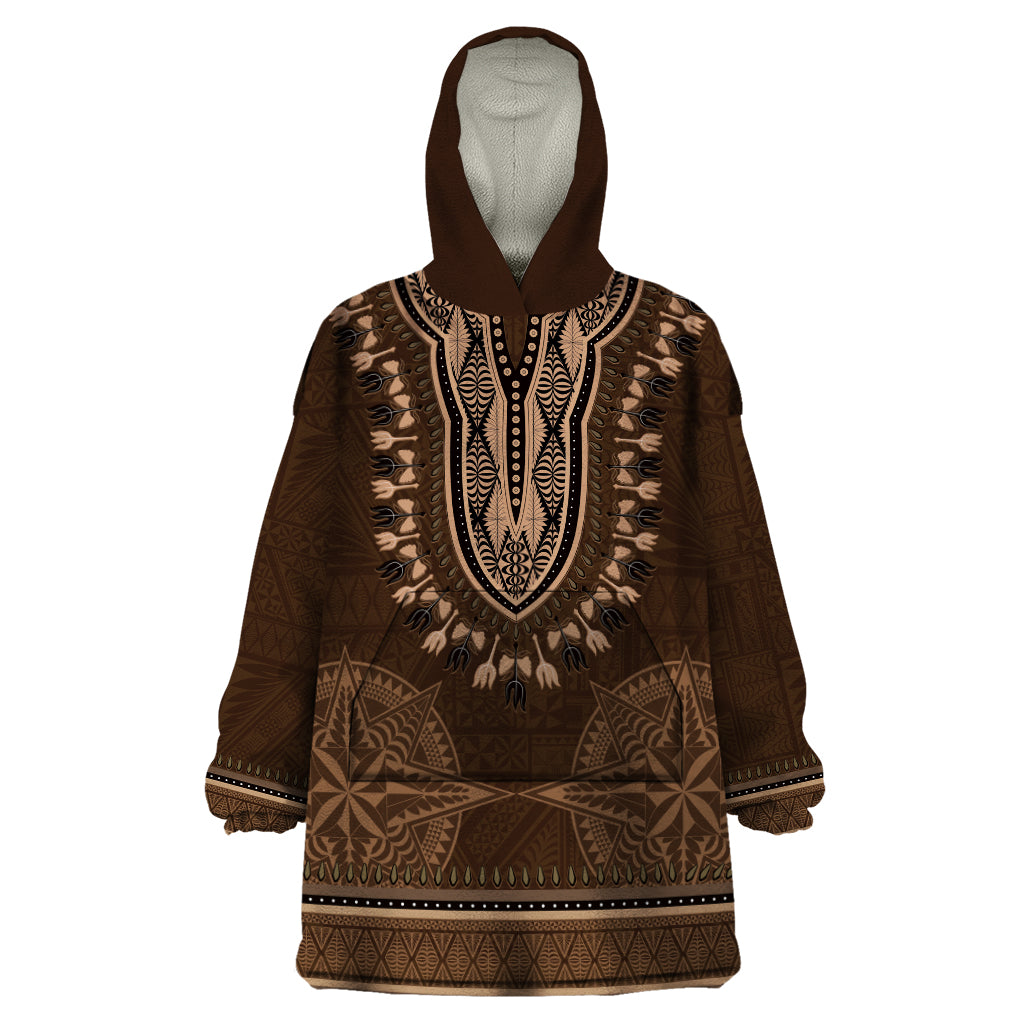 Brown African Dashiki With Tonga Ngatu Pattern Wearable Blanket Hoodie