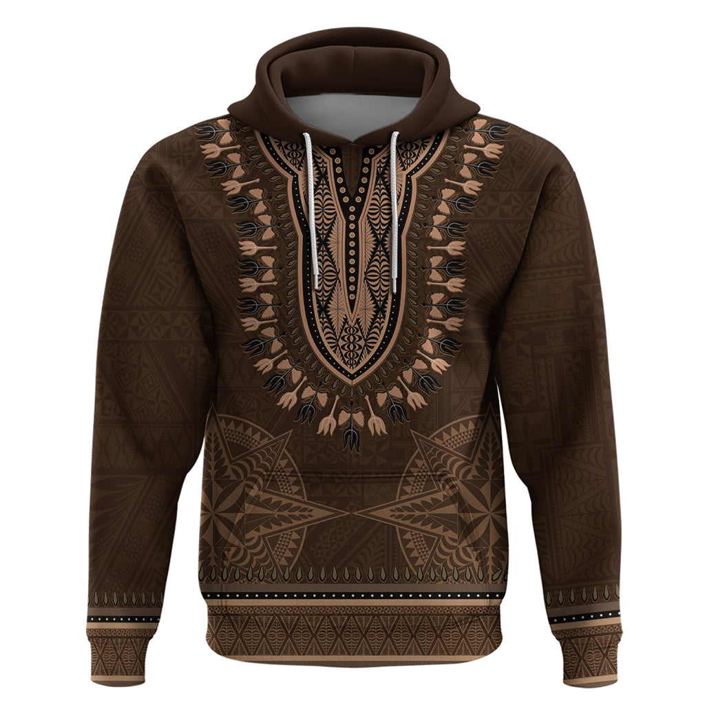 Brown African Dashiki With Tonga Ngatu Pattern Zip Hoodie