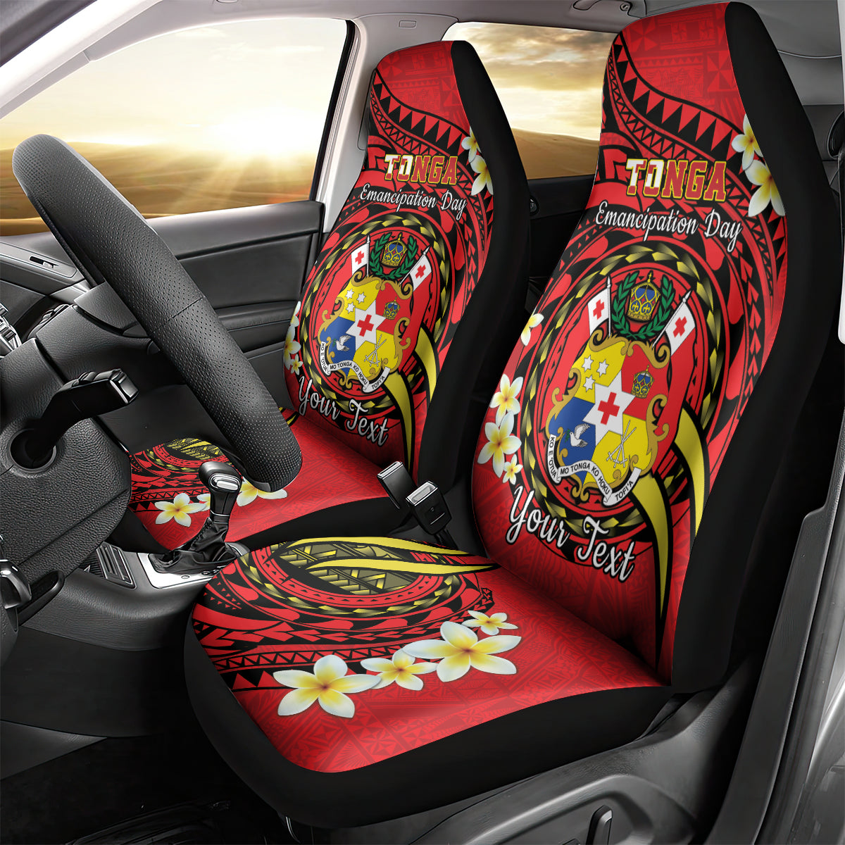 Personalised Tonga Emancipation Day Car Seat Cover Tongan Ngatu Pattern - Red Version