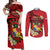 Personalised Tonga Emancipation Day Couples Matching Off Shoulder Maxi Dress and Long Sleeve Button Shirt Tongan Ngatu Pattern - Red Version