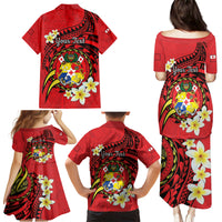 Personalised Tonga Emancipation Day Family Matching Puletasi and Hawaiian Shirt Tongan Ngatu Pattern - Red Version LT14 - Polynesian Pride