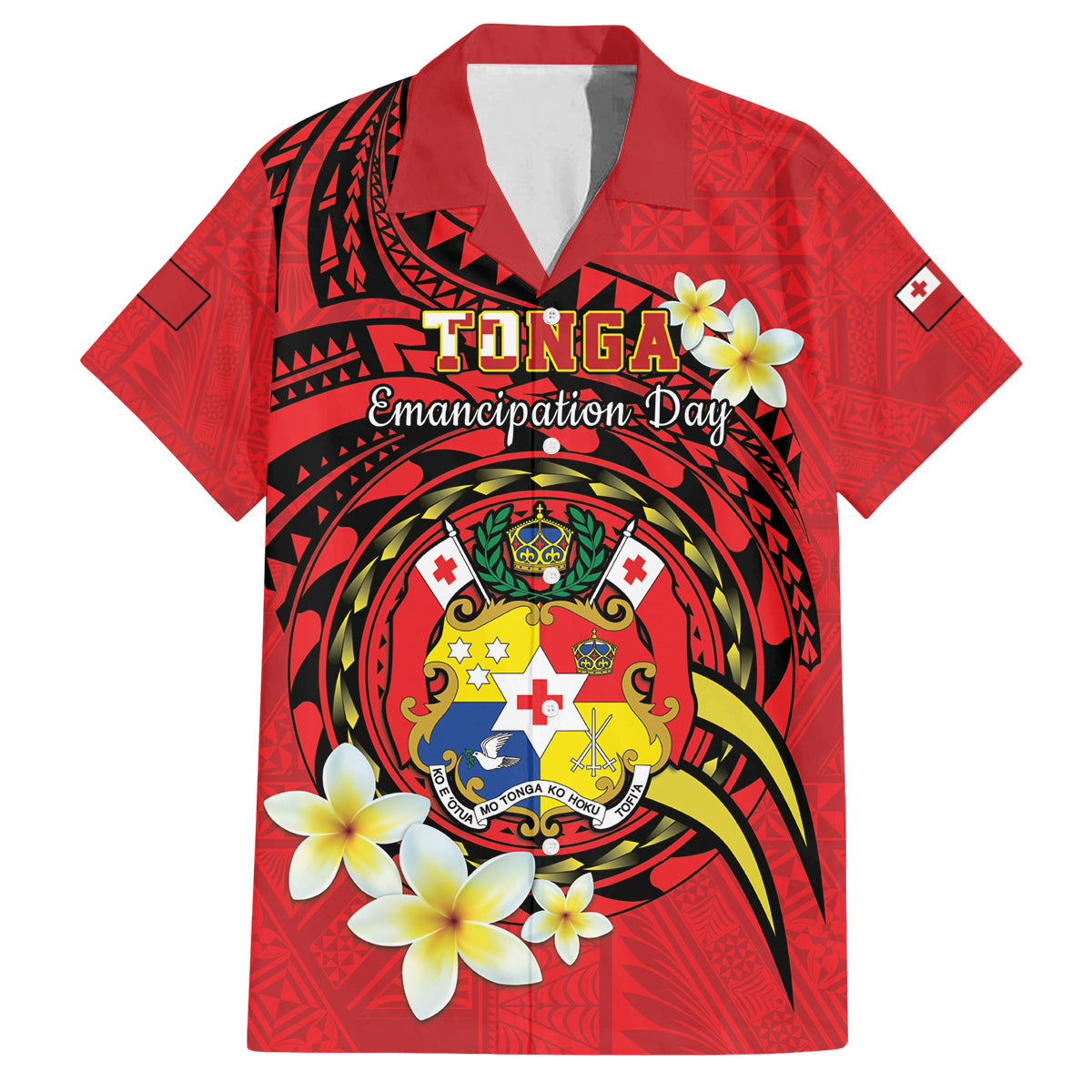 Personalised Tonga Emancipation Day Family Matching Puletasi and Hawaiian Shirt Tongan Ngatu Pattern - Red Version LT14 Dad's Shirt - Short Sleeve Red - Polynesian Pride