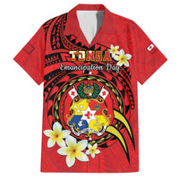 Personalised Tonga Emancipation Day Family Matching Puletasi and Hawaiian Shirt Tongan Ngatu Pattern - Red Version LT14 Dad's Shirt - Short Sleeve Red - Polynesian Pride