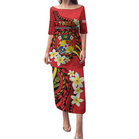 Personalised Tonga Emancipation Day Family Matching Puletasi and Hawaiian Shirt Tongan Ngatu Pattern - Red Version LT14 Mom's Dress Red - Polynesian Pride