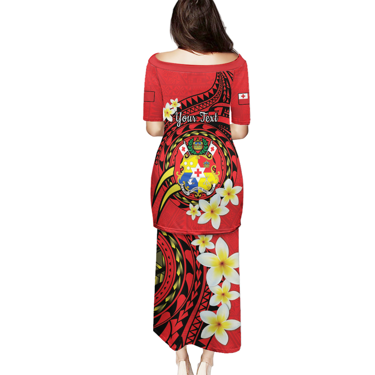 Personalised Tonga Emancipation Day Family Matching Puletasi and Hawaiian Shirt Tongan Ngatu Pattern - Red Version LT14 - Polynesian Pride