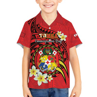 Personalised Tonga Emancipation Day Family Matching Puletasi and Hawaiian Shirt Tongan Ngatu Pattern - Red Version LT14 Son's Shirt Red - Polynesian Pride