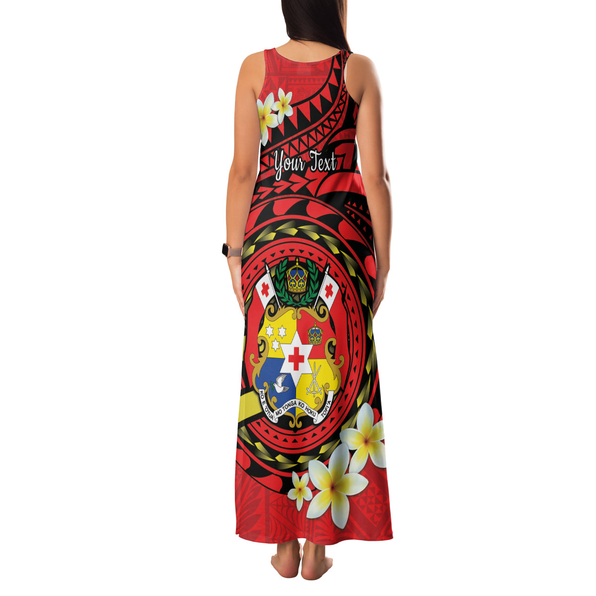 Personalised Tonga Emancipation Day Family Matching Tank Maxi Dress and Hawaiian Shirt Tongan Ngatu Pattern - Red Version