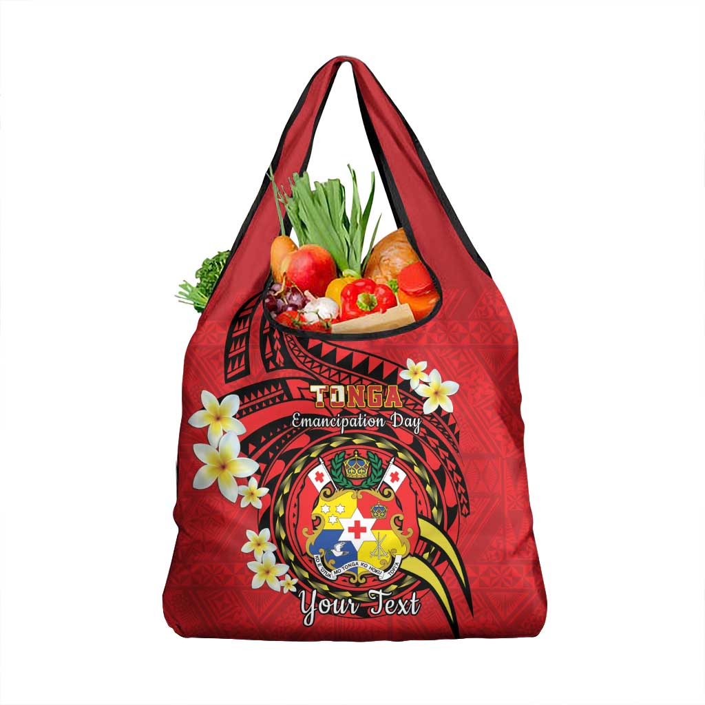 Personalised Tonga Emancipation Day Grocery Bag Tongan Ngatu Pattern - Red Version