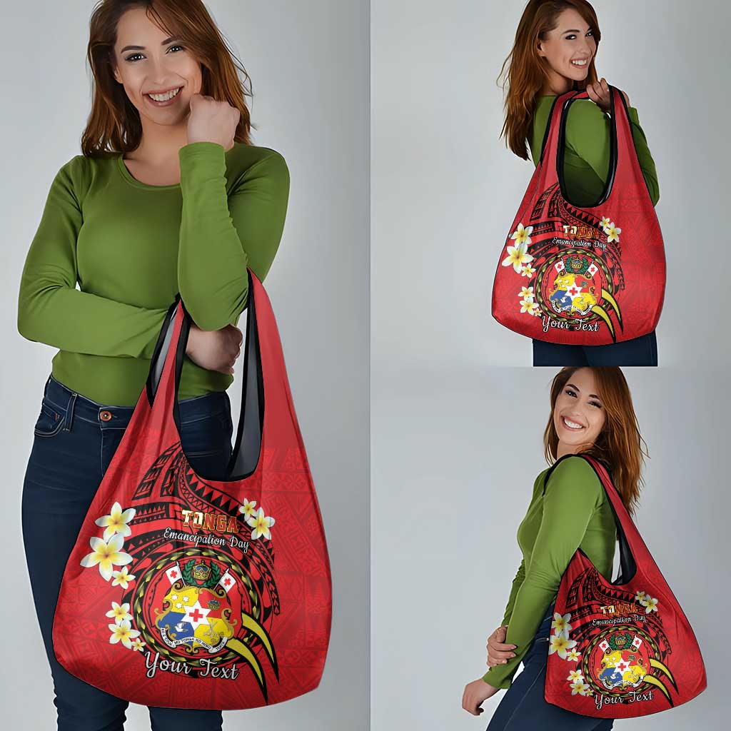 Personalised Tonga Emancipation Day Grocery Bag Tongan Ngatu Pattern - Red Version