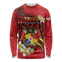Personalised Tonga Emancipation Day Long Sleeve Shirt Tongan Ngatu Pattern - Red Version LT14 Unisex Red - Polynesian Pride