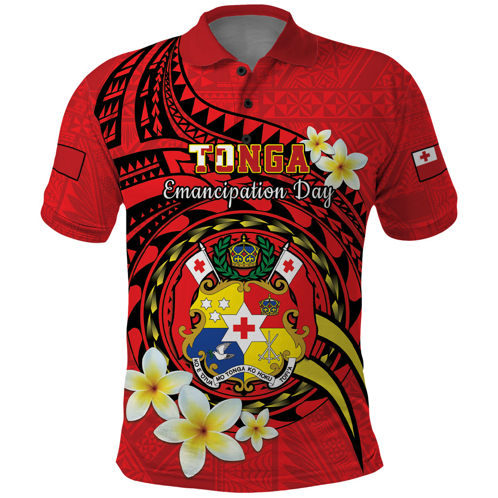 Personalised Tonga Emancipation Day Polo Shirt Tongan Ngatu Pattern - Red Version