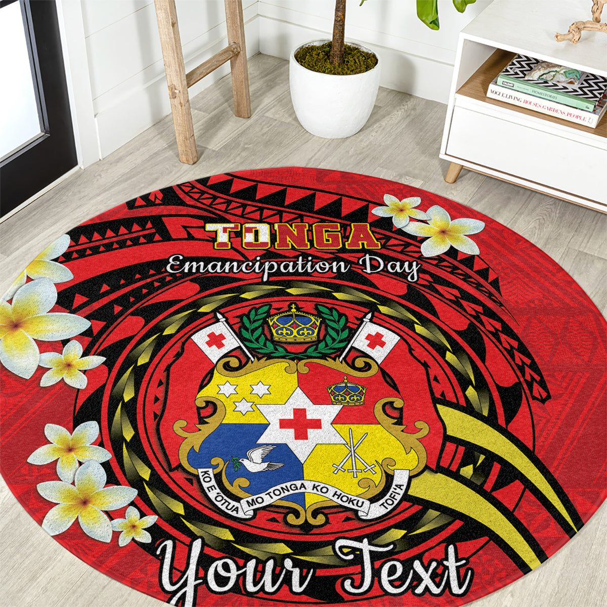 Personalised Tonga Emancipation Day Round Carpet Tongan Ngatu Pattern - Red Version