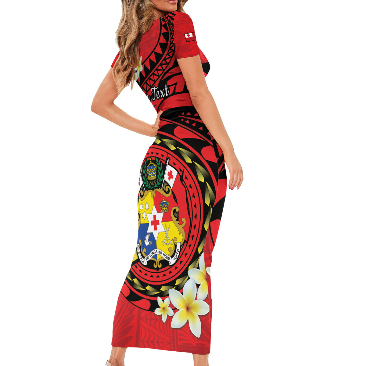 Personalised Tonga Emancipation Day Short Sleeve Bodycon Dress Tongan Ngatu Pattern - Red Version