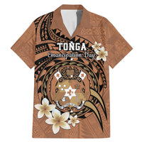 Personalised Tonga Emancipation Day Family Matching Mermaid Dress and Hawaiian Shirt Tongan Ngatu Pattern - Brown Version